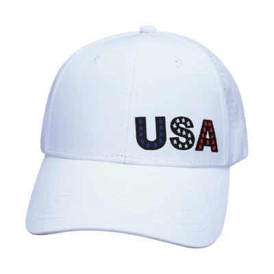USA Hat, Low Profile, Ponytail Snapback Hat, White, Mens Hat, Womens Hat, Front Picture