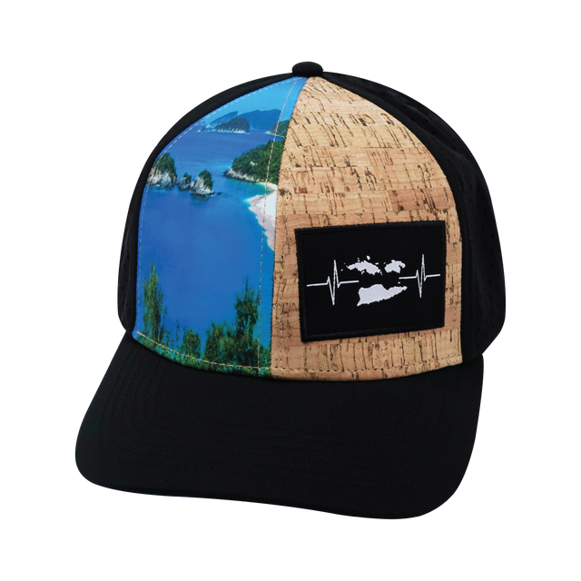 Virgin Islands Hat, Baseball Hat, Snapback Hat, Cork Hybrid, Black, Ocean, Mens Hat, Womens Hat, Front Picture 