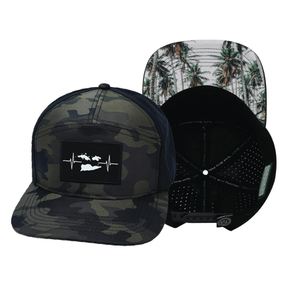 Virgin Islands Hat — Flat Bill, Green Camo / Black, Laser Mesh