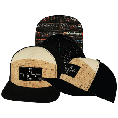 Wine Hat — Flat Bill, Cork, Black / Tan, Laser Mesh