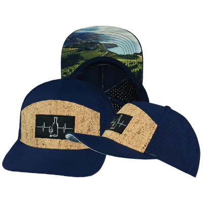 Wine Hat — Flat Bill, Cork, Navy, Laser Mesh