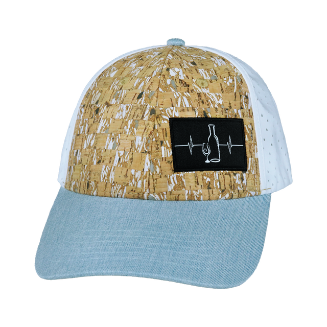 Wine Hat, Low Profile, Ponytail, Snapback Hat, Cork, Baby Blue, White, Mens Hat, Womens Hat, Front Picture 