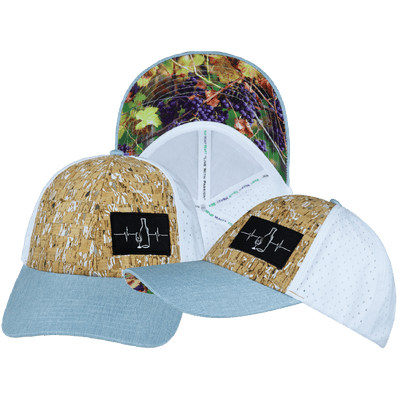Wine Hat — Low Profile, Ponytail, Cork, Baby Blue / White, Laser Mesh