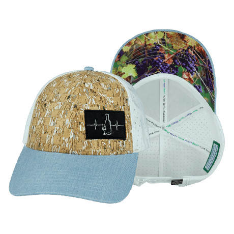 Wine Hat, Low Profile, Ponytail, Snapback Hat, Cork, Baby Blue, White, Mens Hat, Womens Hat, Main Picture 