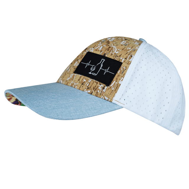 Wine Hat, Low Profile, Ponytail, Snapback Hat, Cork, Baby Blue, White, Mens Hat, Womens Hat, Side Picture 