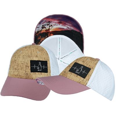 Wine Hat — Low Profile, Ponytail, Cork, Dusty Pink / White, Laser Mesh