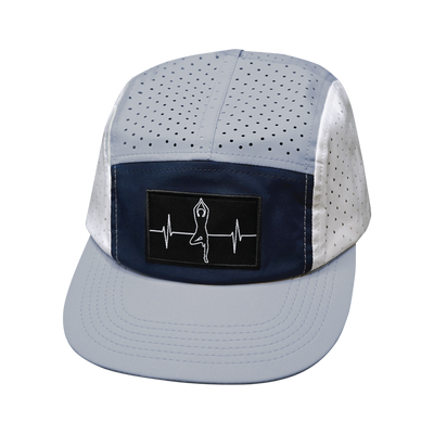 Yoga Hat, 5 Panel Hat, Ponytail, Strapback, Gray, Navy, White, Mens Hat, Womens Hat, Front Picture