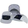 Yoga Hat - 5 Panel - Ponytail - Gray / Navy / White - Laser Mesh