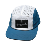 Yoga Hat, 5 Panel Hat, Ponytail, Strapback, Light Blue, White, Mens Hat, Womens Hat, Front Picture