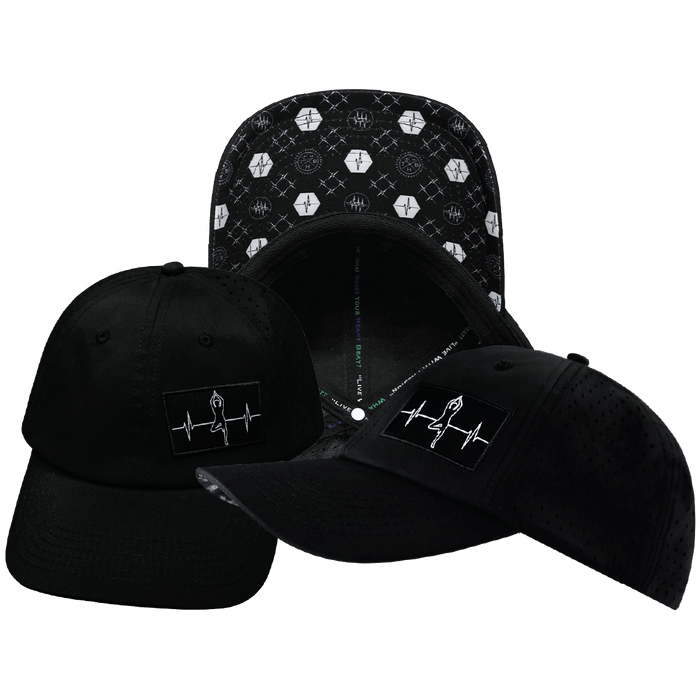 Yoga Hat — Dad Hat, Ponytail, Black, Laser Mesh