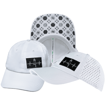 Yoga Hat — Dad Hat, Ponytail, White, Laser Mesh