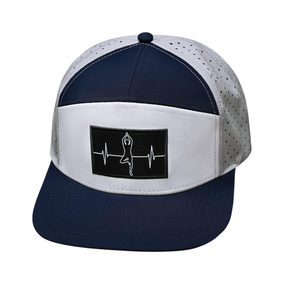 Yoga Hat, Flat Bill, Snapback Hat, Navy, White, Gray, Mens Hat, Womens Hat, Front Picture