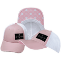 Yoga Hat - Low Profile - Ponytail - Pink / White - Laser Mesh