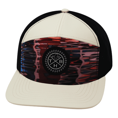 Youth Color Vibes Hat, Flat Bill, Snapback Hat, Art Deco, Cream, Black, Mens Hat, Womens Hat, Front Picture