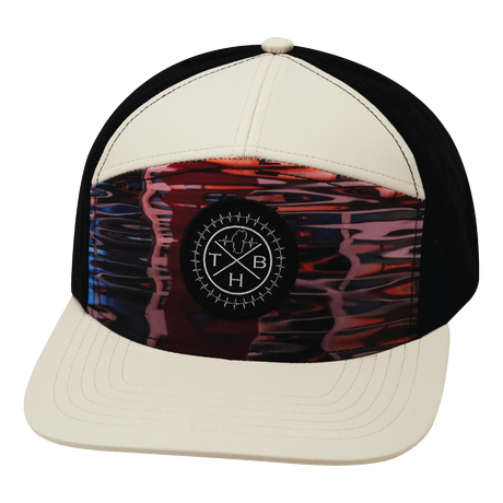 Youth Color Vibes Hat, Flat Bill, Snapback Hat, Art Deco, Cream, Black, Mens Hat, Womens Hat, Front Picture