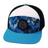 Youth Color Vibes Hat, Flat Bill, Snapback Hat, Blue Shock, Neon Blue, White, Black, Mens Hat, Womens Hat, Front Picture 