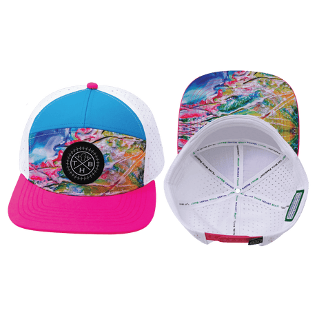 Youth Color Vibes Hat, Flat Bill, Snapback Hat, Candy Land, Neon Pink, Neon Blue, White, Mens Hat, Womens Hat, Main Picture  