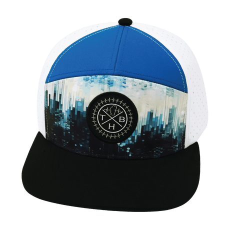 Youth Color Vibes Hat, Flat Bill, Snapback Hat, City Drip, Black, Blue, White, Mens Hat, Womens Hat, Front Picture   