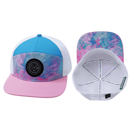 Youth Color Vibes Hat, Flat Bill, Snapback Hat, Cotton Candy, Pink, Neon Blue, White, Mens Hat, Womens Hat, Main Picture