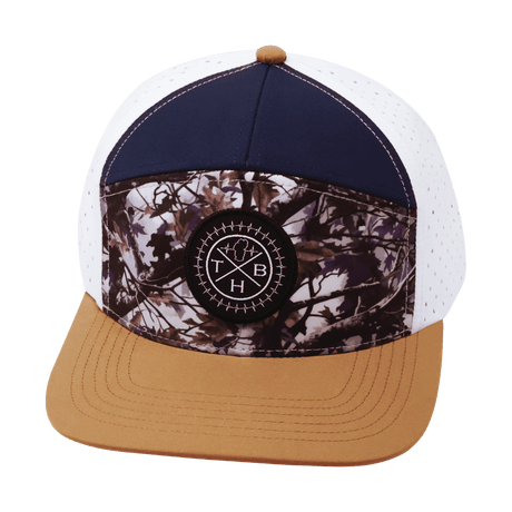 Youth Color Vibes Hat, Flat Bill, Snapback Hat,  Evenings Leaves, Light Tan, Navy, White, Mens Hat, Womens Hat, Front Picture   
