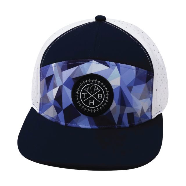 Youth Color Vibes Hat, Flat Bill, Snapback Hat, Geo Blue, Navy, White, Mens Hat, Womens Hat, Front Picture   