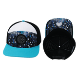 Youth Color Vibes Hat, Flat Bill, Snapback Hat, Love Rising, Neon Blue Green, White, Black, Mens Hat, Womens Hat, Main Picture