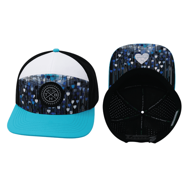 Youth Color Vibes Hat, Flat Bill, Snapback Hat, Love Rising, Neon Blue Green, White, Black, Mens Hat, Womens Hat, Main Picture
