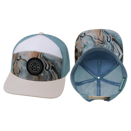 Youth Color Vibes Hat, Flat Bill, Snapback Hat, Marble Earth, Cream, White, Light Blue, Mens Hat, Womens Hat, Main Picture 