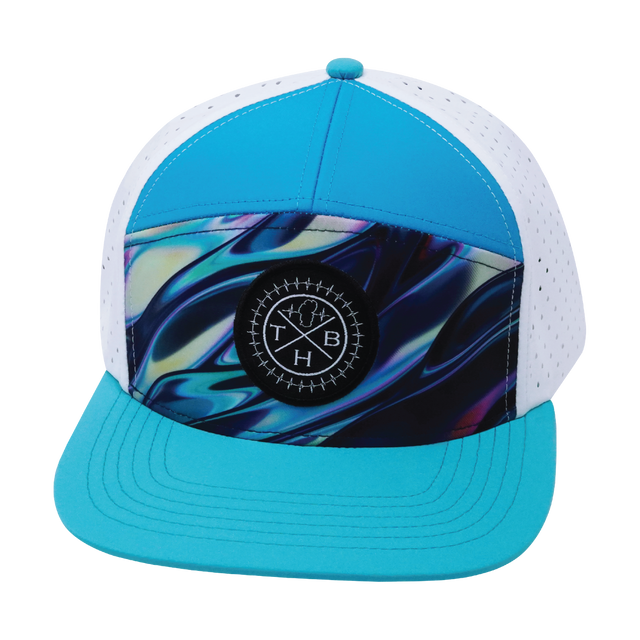 Youth Color Vibes Hat, Flat Bill, Snapback Hat, Molten Dream, Neon Green Blue, Neon Blue, White, Mens Hat, Womens Hat, Front Picture   
