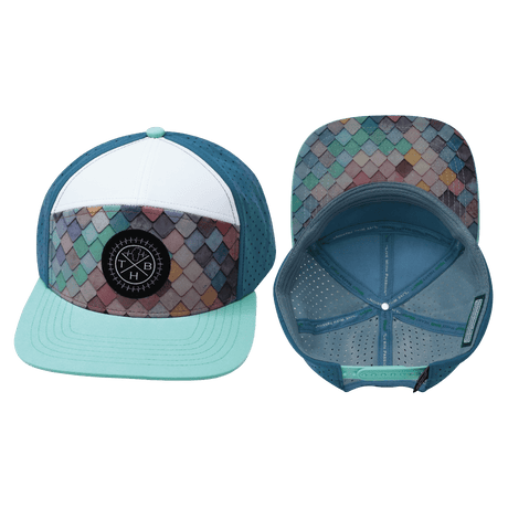 Youth Color Vibes Hat, Flat Bill, Snapback Hat, Mosaic Scales, Mint, White, Slate Blue, Mens Hat, Womens Hat, Main Picture 