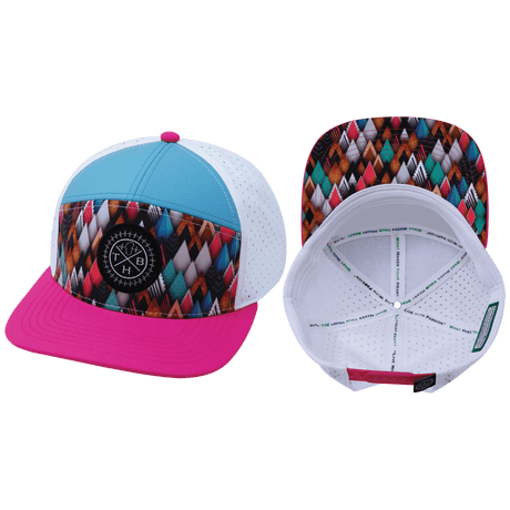 Youth Color Vibes Hat, Flat Bill, Snapback Hat, Neon Peaks, Neon Pink, Neon Green Blue, White, Mens Hat, Womens Hat, Main Picture