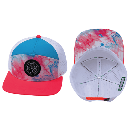 Youth Color Vibes Hat, Flat Bill, Snapback Hat, Pixi Dust, Neon Peach, Neon Blue, White, Mens Hat, Womens Hat, Main Picture 