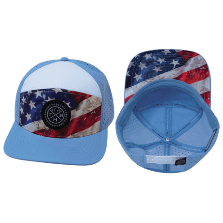 Youth Color Vibes Hat, Flat Bill, Snapback Hat, Rugged Flag, Baby Blue, White, Mens Hat, Womens Hat, Main Picture 