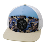 Youth Color Vibes Hat, Flat Bill, Snapback Hat, Sky Camo, Cream, Baby Blue, White, Mens Hat, Womens Hat, Front Picture