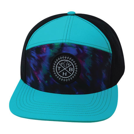 Youth Color Vibes Hat, Flat Bill, Snapback Hat, Space Dust, Neon Green Blue, Black, Mens Hat, Womens Hat, Front Picture   
