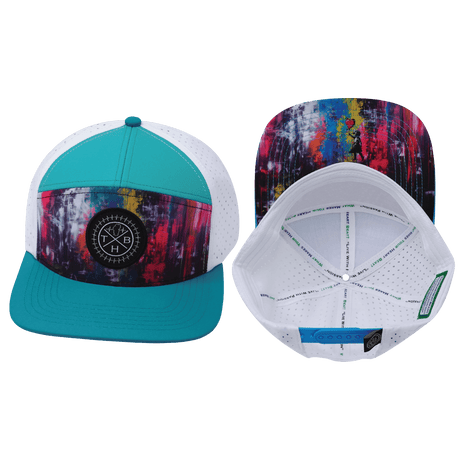 Youth Color Vibes Hat, Flat Bill, Snapback Hat, Street Art, Neon Blue, Neon Green Blue, White, Mens Hat, Womens Hat, Main Picture 