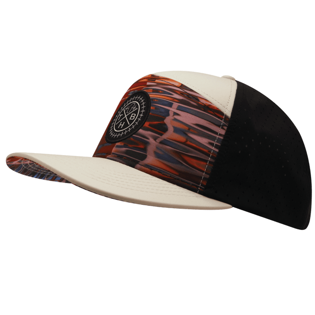 Youth Color Vibes Hat, Flat Bill, Snapback Hat, Art Deco, Cream, Black, Mens Hat, Womens Hat, Side Picture