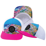 Youth Color Vibes Hat, Flat Bill, Snapback Hat, Candy Land, Neon Pink, Neon Blue, White, Mens Hat, Womens Hat, Main Picture  