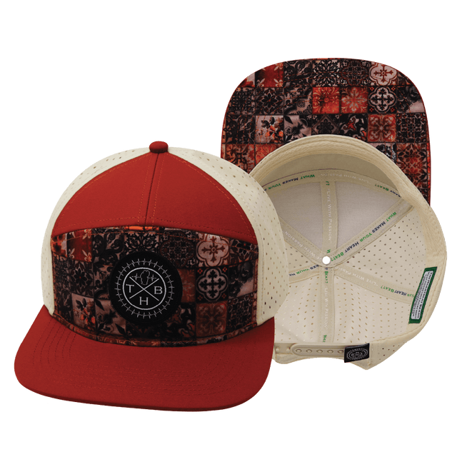 Youth Color Vibes Hat, Flat Bill, Snapback Hat, Copper Stitch, Red Rock, Cream, Mens Hat, Womens Hat, Main Picture
