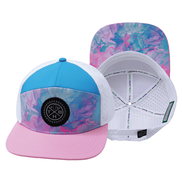 Youth Color Vibes Hat, Flat Bill, Snapback Hat, Cotton Candy, Pink, Neon Blue, White, Mens Hat, Womens Hat, Main Picture