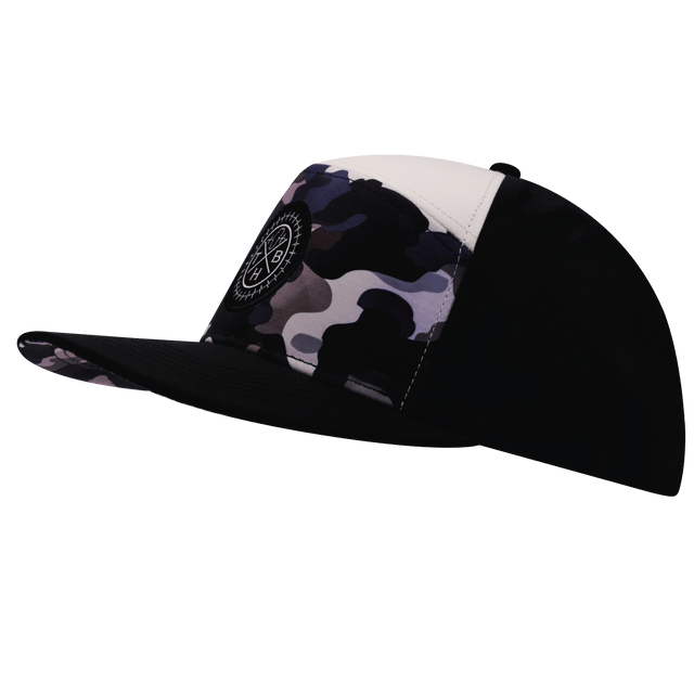 Youth Color Vibes Hat, Flat Bill, Snapback Hat, Desert Night Camo, Black, Cream, Mens Hat, Womens Hat, Side Picture   