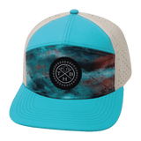 Youth Color Vibes Hat, Flat Bill, Snapback Hat, Desert Sky, Neon Blue Green, Cream, Mens Hat, Womens Hat, Front Picture