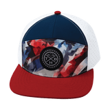 Youth Color Vibes Hat, Flat Bill, Snapback Hat, Geo Flag, Red, Navy, White, Mens Hat, Womens Hat, Front Picture