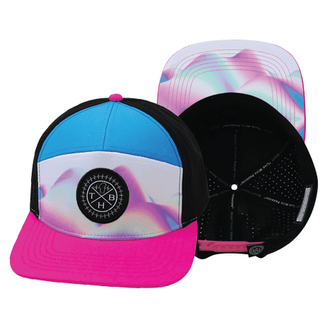 Youth  Color Vibes Hat, Flat Bill, Snapback Hat, Holograph, Neon Pink, Neon Blue, Black, Mens Hat, Womens Hat, Main Picture