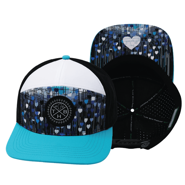 Youth Color Vibes Hat, Flat Bill, Snapback Hat, Love Rising, Neon Blue Green, White, Black, Mens Hat, Womens Hat, Main Picture