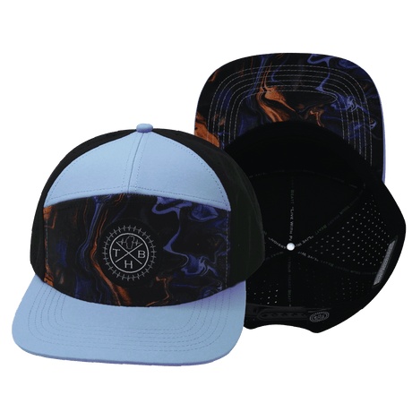 Youth Color Vibes Hat, Flat Bill, Snapback Hat, Midnight Mirage, Baby Blue, Black, Mens Hat, Womens Hat, Main Picture