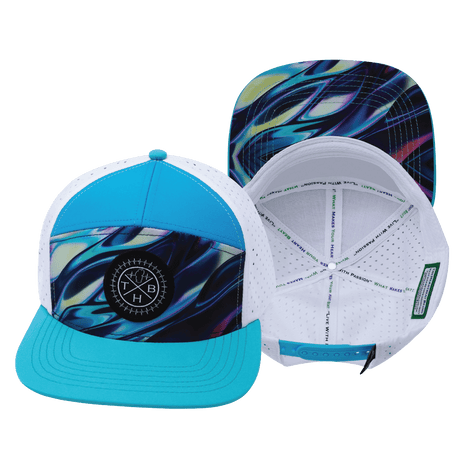 Youth Color Vibes Hat, Flat Bill, Snapback Hat, Molten Dream, Neon Green Blue, Neon Blue, White, Mens Hat, Womens Hat, Main Picture 