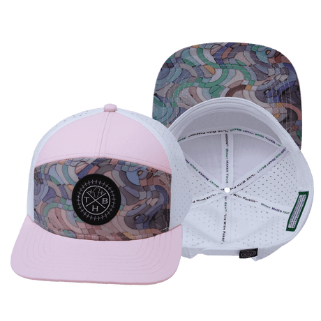 Youth  Color Vibes Hat, Flat Bill, Snapback Hat, Mosaic Curves, Light Pink White, Mens Hat, Womens Hat, Main Picture 