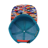 Youth Color Vibes Hat, Flat Bill, Snapback Hat, Party Blocks, Neon Peach, White, Neon Blue, Mens Hat, Womens Hat, Underbill Picture 
