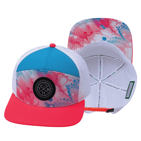 Youth Color Vibes Hat, Flat Bill, Snapback Hat, Pixi Dust, Neon Peach, Neon Blue, White, Mens Hat, Womens Hat, Main Picture 